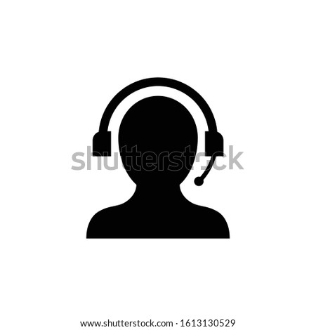 Customer service support icon design vector. Silhoutte person with headphone
