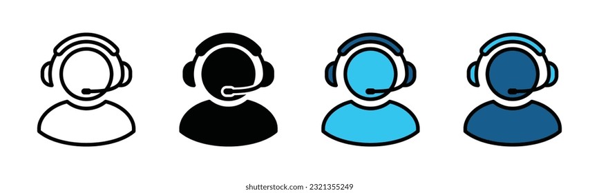 Customer service or Support icon. Online call center, assistant, people wear headphone icon symbol on white background with editable stroke for apps and websites. Vector illustration