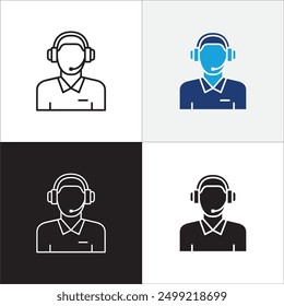 Customer service and support icon set. Help and support call icons. Entrepreneur symbol. Vector icon illustration. Contain symbol of Live chat, female or male receptionist and operator.