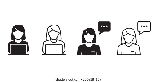 Customer service and support icon set. Help and support call icons. Entrepreneur symbol. Vector icon illustration. Contain symbol of Live chat, female or male receptionist and operator.