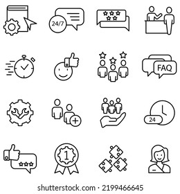 Customer Service and Support icons set. Set of editable stroke icons.Vector set of Customer Service and Support