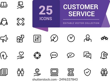 Conjunto de iconos de Servicio al cliente y Asistencia. Conjunto de iconos de Web e interfaz de usuario en un diseño plano. Paquete de iconos de contorno delgado. Ilustración vectorial.