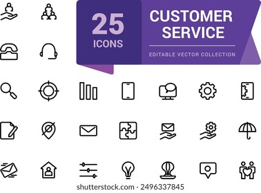 Conjunto de iconos de Servicio al cliente y Asistencia. Conjunto de iconos de Web e interfaz de usuario en un diseño plano. Paquete de iconos de contorno delgado. Ilustración vectorial.