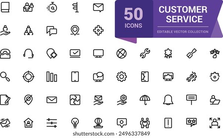 Customer service and support icons set. web and UI icon set in a flat design. Thin outline icons pack. Vector illustration.