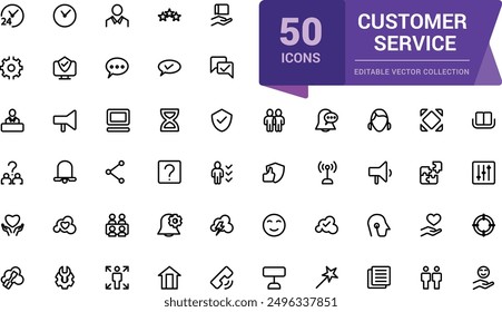 Customer service and support icons set. web and UI icon set in a flat design. Thin outline icons pack. Vector illustration.