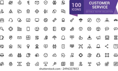 Conjunto de iconos de Servicio al cliente y Asistencia. Conjunto de iconos de Web e interfaz de usuario en un diseño plano. Paquete de iconos de contorno delgado. Ilustración vectorial.