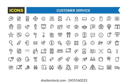 Customer Service And Support, Line Icon Set, Outline Style Icon Set Contains Such Icons As Satisfaction, Feedback, Faq And More, Full Vector Icons Set, Vector Illustration