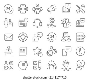 Customer service and support line icons collection. Thin outline icons pack. Vector illustration eps10