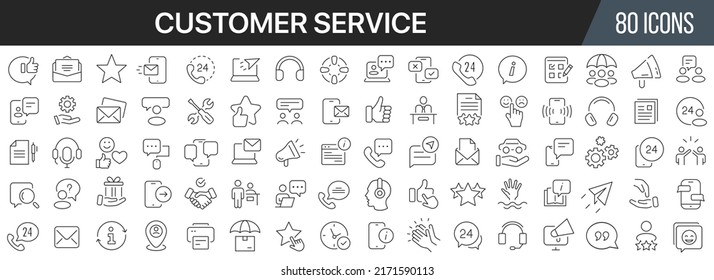 Customer service and support line icons collection. Big UI icon set in a flat design. Thin outline icons pack. Vector illustration EPS10