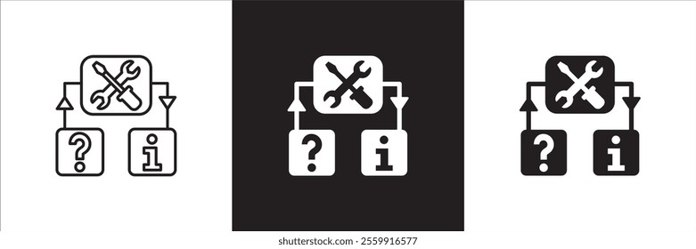 Customer service and support manual book icon set. Help center and information document icons. Technical support instruction signs. Vector stock illustration.