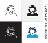 Customer service and support operator icon set. Online assistant administrator icon. Help center and information hot line staff or agent icons. Technical support contact . Vector stock illustration