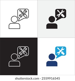 Customer service and support operator icon set. Online assistant administrator icon. Help center and information hot line staff or agent icons. Technical support contact. Vector stock illustration