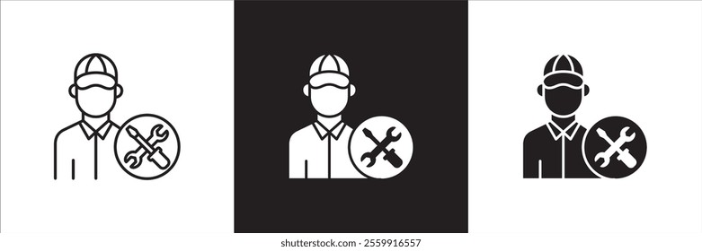 Customer service and support operator icon set. Online assistant administrator icon. Help center and information hot line staff or agent icons. Technical support contact . Vector stock illustration