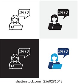 Customer service and support operator icon set. Online assistant administrator icon. Help center and information hot line staff or agent icons. Technical support contact . Vector stock illustration