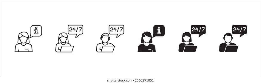 Customer service and support operator icon set. Help center and information hot line staff or agent icons. technical support mail contact signs. Vector stock illustration.