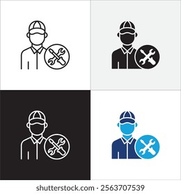 Customer service and support operator icon set. Online assistant administrator icon. Help center and information hot line staff or agent icons. Technical support contact . Vector stock illustration