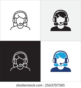 Customer service and support operator icon set. Online assistant administrator icon. Help center and information hot line staff or agent icons. Technical support contact . Vector stock illustration