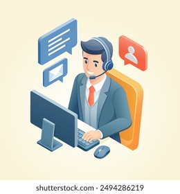 Customer service support operator isometric illustration
