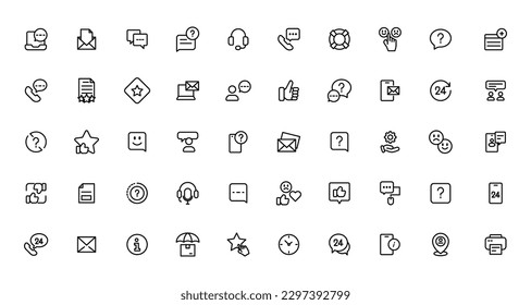 Customer Service and Support - Outline Icon Collection. Thin Line Set contains such Icons as Online Help, Helpdesk, Quick Response, Feedback and more. Simple web icons set
