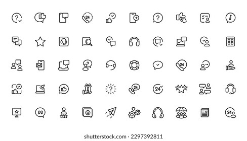 Customer Service and Support - Outline Icon Collection. Thin Line Set contains such Icons as Online Help, Helpdesk, Quick Response, Feedback and more. Simple web icons set
