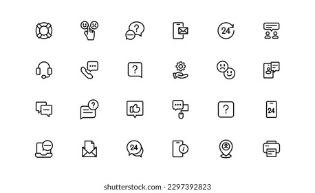 Customer Service and Support - Outline Icon Collection. Thin Line Set contains such Icons as Online Help, Helpdesk, Quick Response, Feedback and more. Simple web icons set
