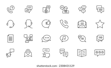 Customer Service and Support - Outline Icon Collection. Thin Line Set contains such Icons as Online Help, Helpdesk, Quick Response, Feedback and more. Simple web icons set