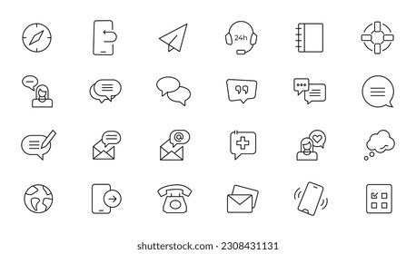Customer Service and Support - Outline Icon Collection. Thin Line Set contains such Icons as Online Help, Helpdesk, Quick Response, Feedback and more. Simple web icons set