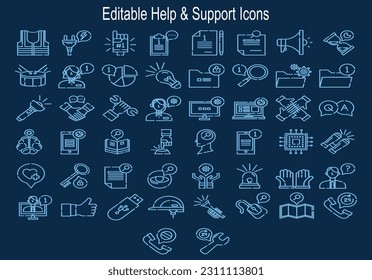 Customer Service and Support - Outline Icon Collection. Thin Line Set contains such Icons as Online Help, Helpdesk, Quick Response, Feedback and more. Simple web icons set.