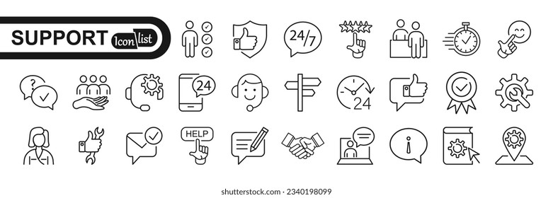 Customer Service and Support - Outline Icon Collection. Thin Line Set contains such Icons as Online Help, Helpdesk, Quick Response, Feedback and more.

