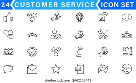 Customer Service and Support - Outline Icon Collection. Thin Line Set contains such Icons as Online Help, Helpdesk, Quick Response, Feedback and more. Simple web icons set 