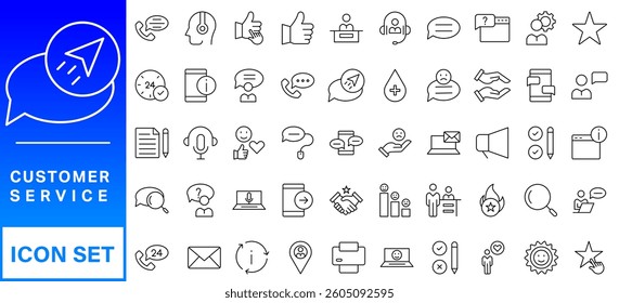 Customer Service and Support - Outline Icon Collection. Thin Line Set contains such Icons as Online Help, Helpdesk, Quick Response, Feedback and more. Simple web icons set 