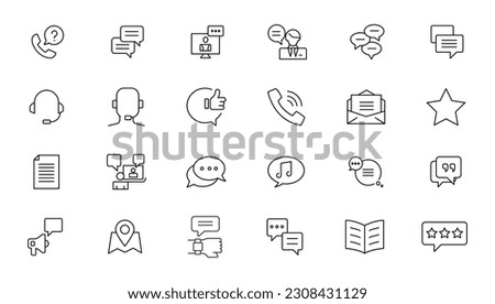 Customer Service and Support - Outline Icon Collection. Thin Line Set contains such Icons as Online Help, Helpdesk, Quick Response, Feedback and more. Simple web icons set