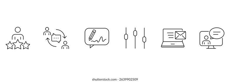 Customer service and support outline icons collection. Support and service icons for web and mobile app. Online help, assistance, customer, 24 hrs, service and more. Vector illustration.