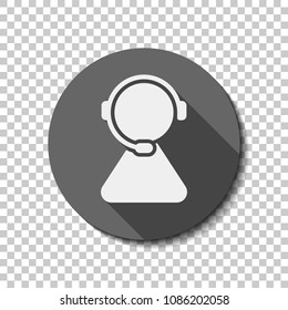 customer service. support service. simple icon. White flat icon with long shadow in circle on transparent background. Badge or sticker style