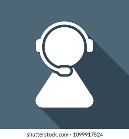 customer service. support service. simple icon. White flat icon with long shadow on background