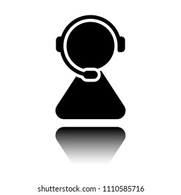 customer service. support service. simple icon. Black icon with mirror reflection on white background