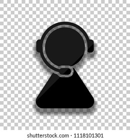 customer service. support service. simple icon. Black glass icon with soft shadow on transparent background