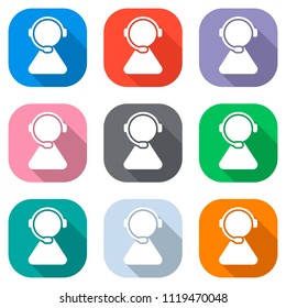 customer service. support service. simple icon. Set of white icons on colored squares for applications. Seamless and pattern for poster
