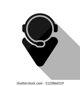 customer service. support service. simple icon. Black object with long shadow on white background