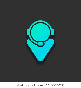 customer service. support service. simple icon. Colorful logo concept with soft shadow on dark background. Icon color of azure ocean