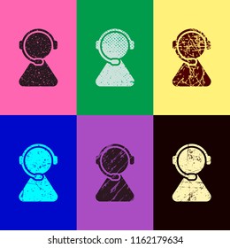 customer service. support service. simple icon. Pop art style. Scratched icons on 6 colour backgrounds. 