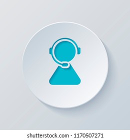 customer service. support service. simple icon. Cut circle with gray and blue layers. Paper style