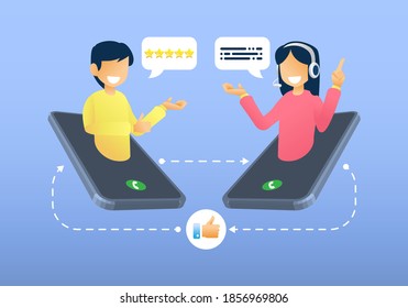 Customer Service, customer and customer support talking in phone
