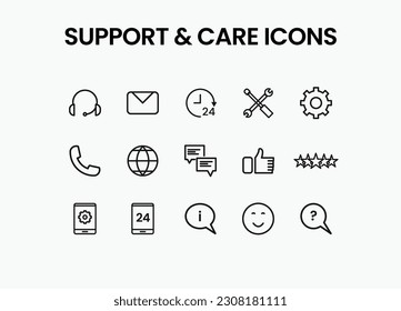 Customer Service and Support and Technical support line icons. Outline Icon Collection. Simple Vector Illustration.