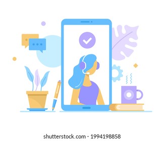 Customer service, customer support. Vector illustration. Call center, technical support, online help concepts