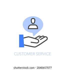 Customer service symbol with a human hand and a dialogue balloon. Easy to use for your website or presentation.