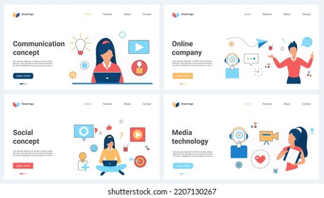 Customer service and technical support, online communication technology set vector illustration. Cartoon people call to operator, social media concept for banner, website design or landing web page