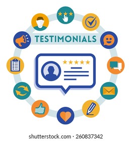 Customer service and testimonials vector infographic, flat style