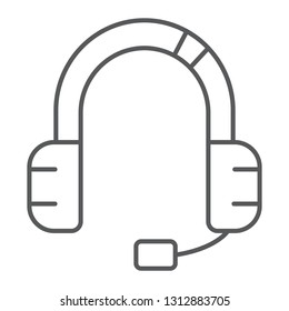 Customer service thin line icon, support and service, headset sign, vector graphics, a linear pattern on a white background, eps 10.