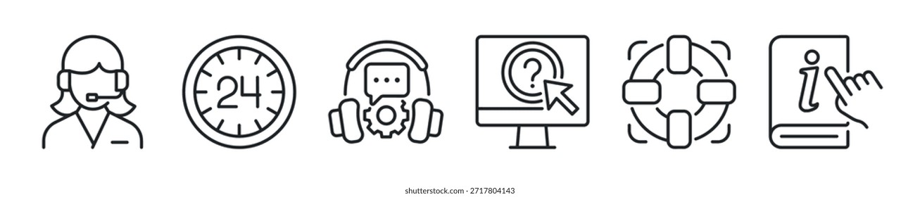 Conjunto de iconos de línea delgada de Servicio al cliente. Iconos mínimos de Web